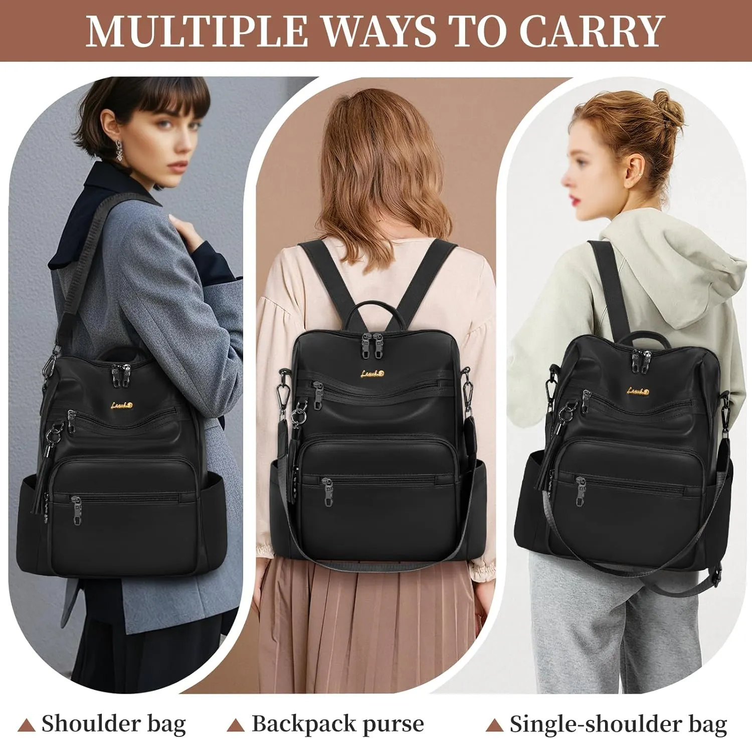 Backpack Purse for Women Travel Convertible Shoulder Tassel Bag Ladies Work Travel Handbags