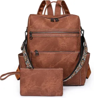Backpack Purse for Women,2 Pack Fashion Designer Daypack Convertible Shoulder Bag Casual Satchal for Travel, College, Work, Brown