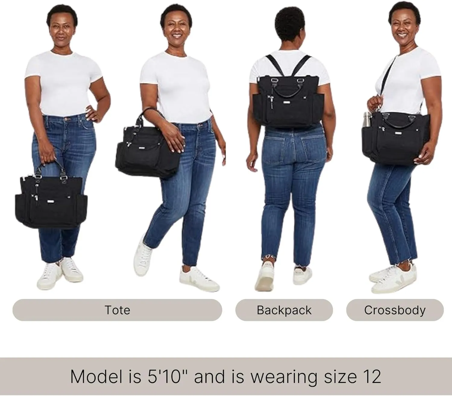 Baggallini 3-in-1 Convertible Backpack Handbag 15x12 Lightweight Travel Bag Crossbody Zippered Tote W/RFID Phone Wristlet