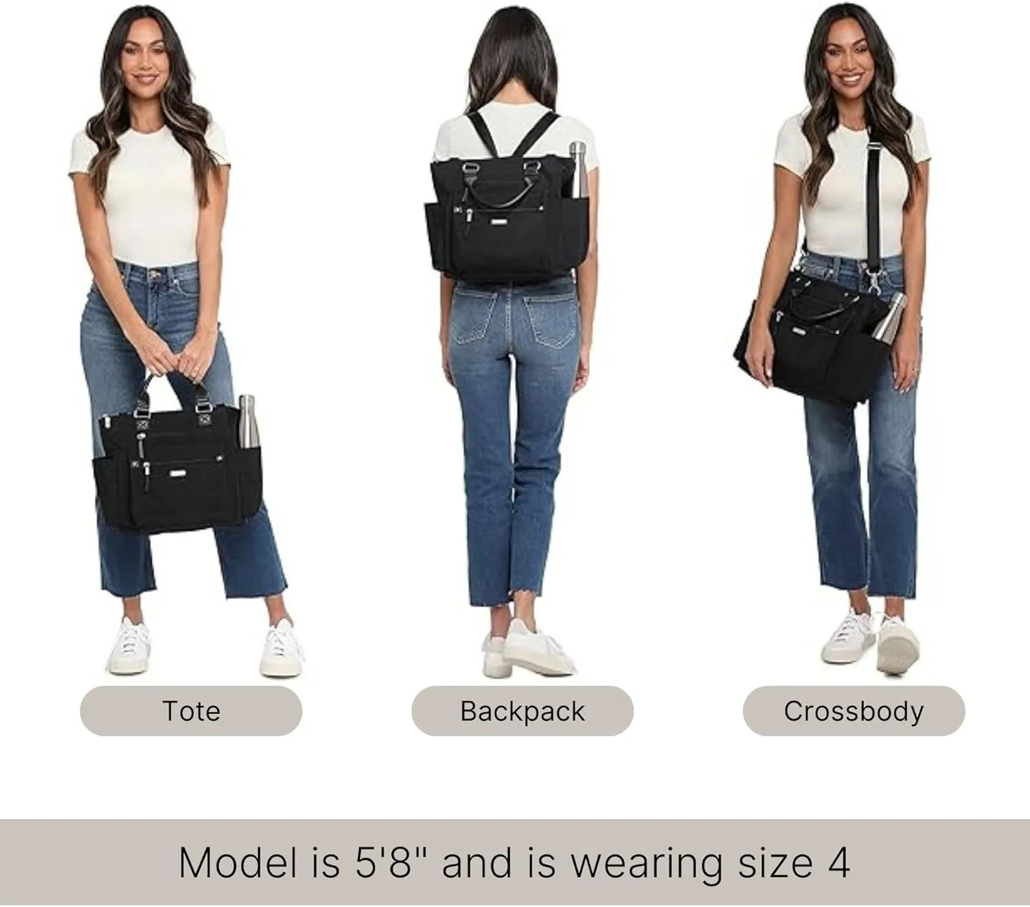 Baggallini 3-in-1 Convertible Backpack Handbag 15x12 Lightweight Travel Bag Crossbody Zippered Tote W/RFID Phone Wristlet