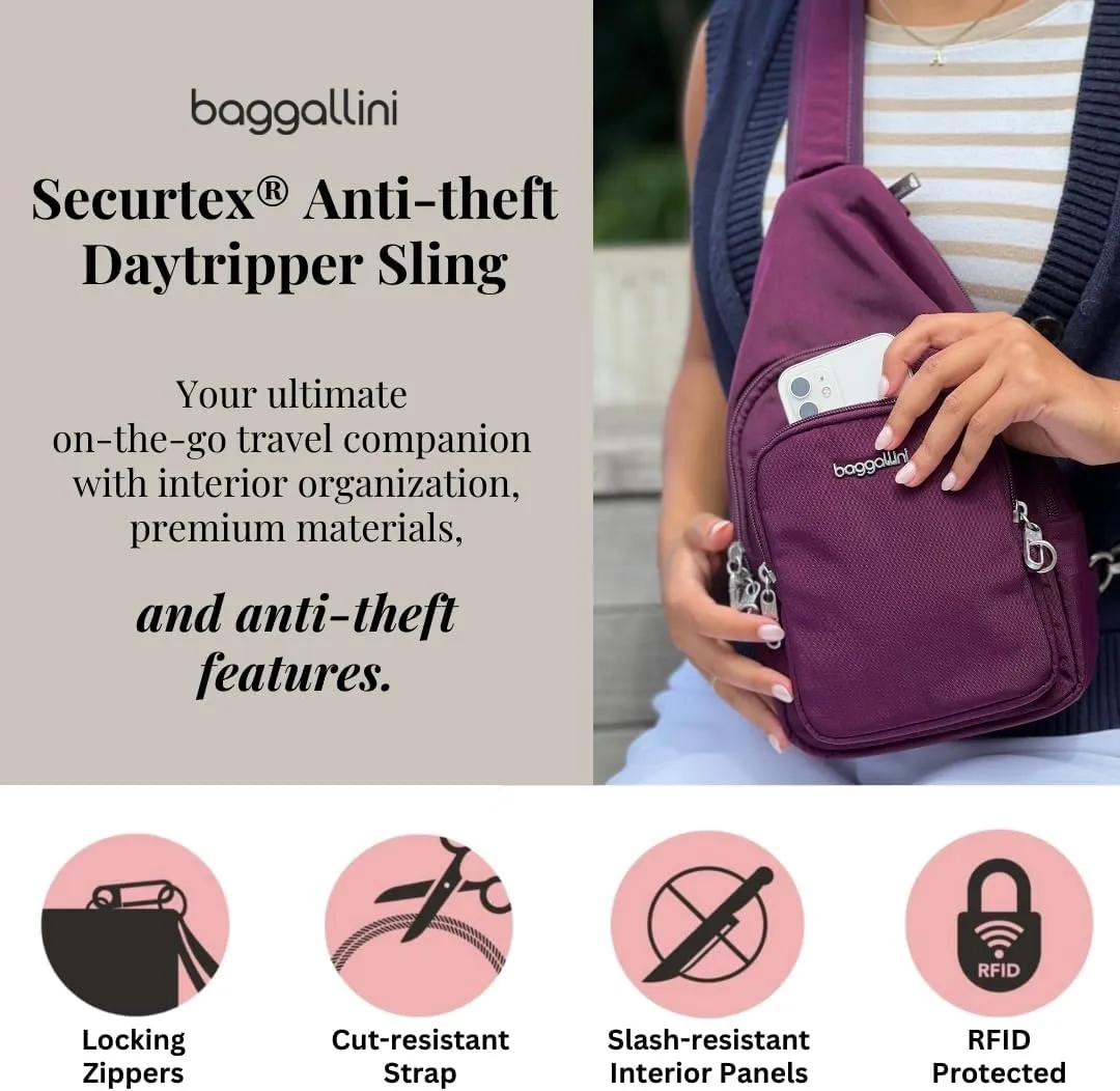 Baggallini Anti-Theft Daytripper Sling 7x12 Crossbody Travel Safe Bag W/Securtex Locking Zippers, Slash-Resistant & RFID