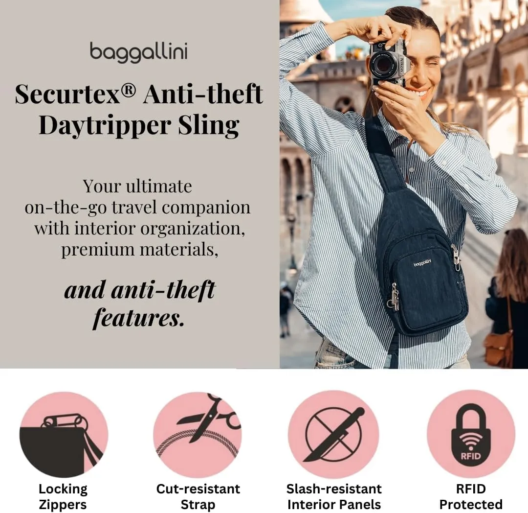 Baggallini Anti-Theft Daytripper Sling 7x12 Crossbody Travel Safe Bag W/Securtex Locking Zippers, Slash-Resistant & RFID