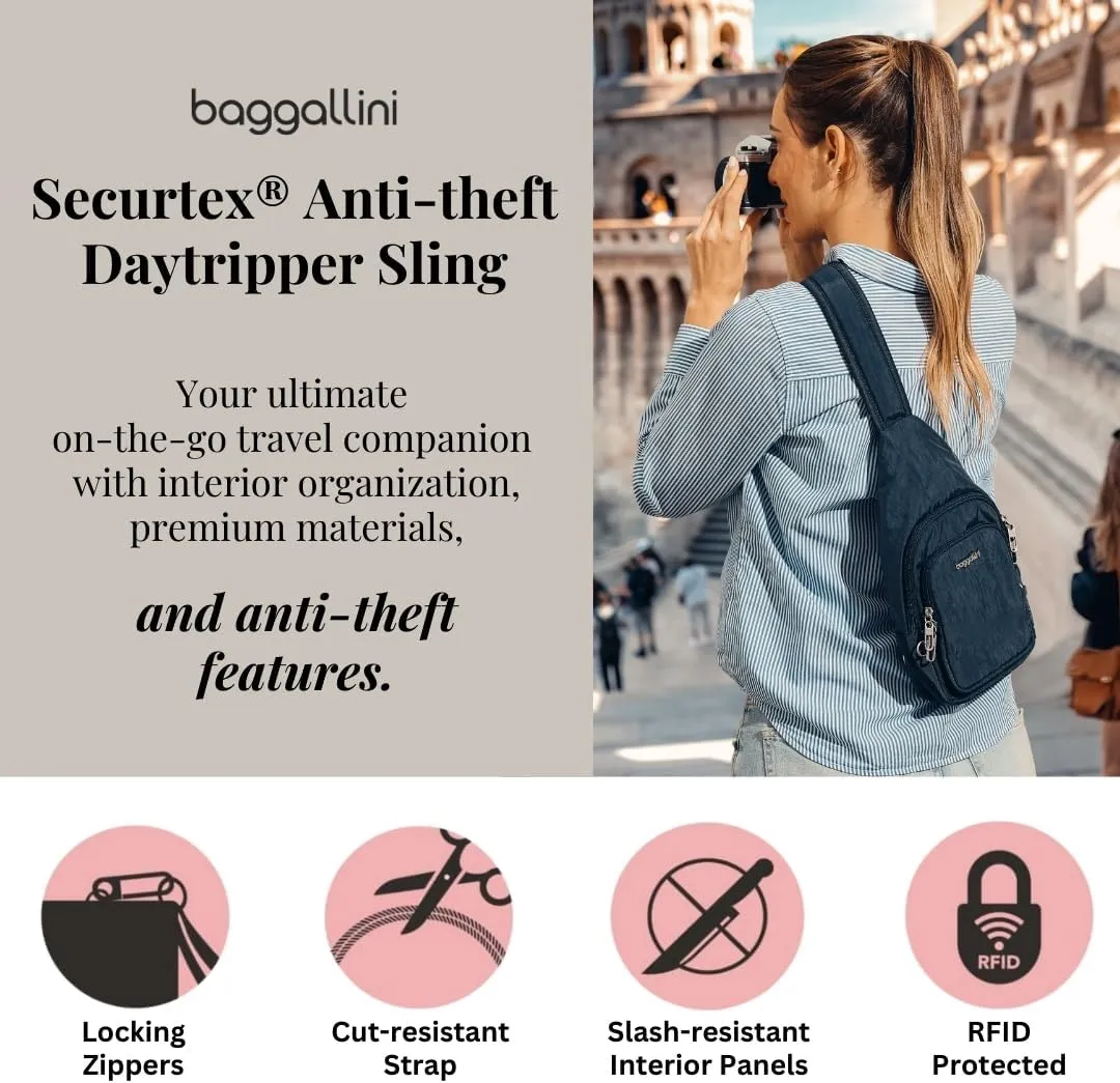 Baggallini Anti-Theft Daytripper Sling 7x12 Crossbody Travel Safe Bag W/Securtex Locking Zippers, Slash-Resistant & RFID