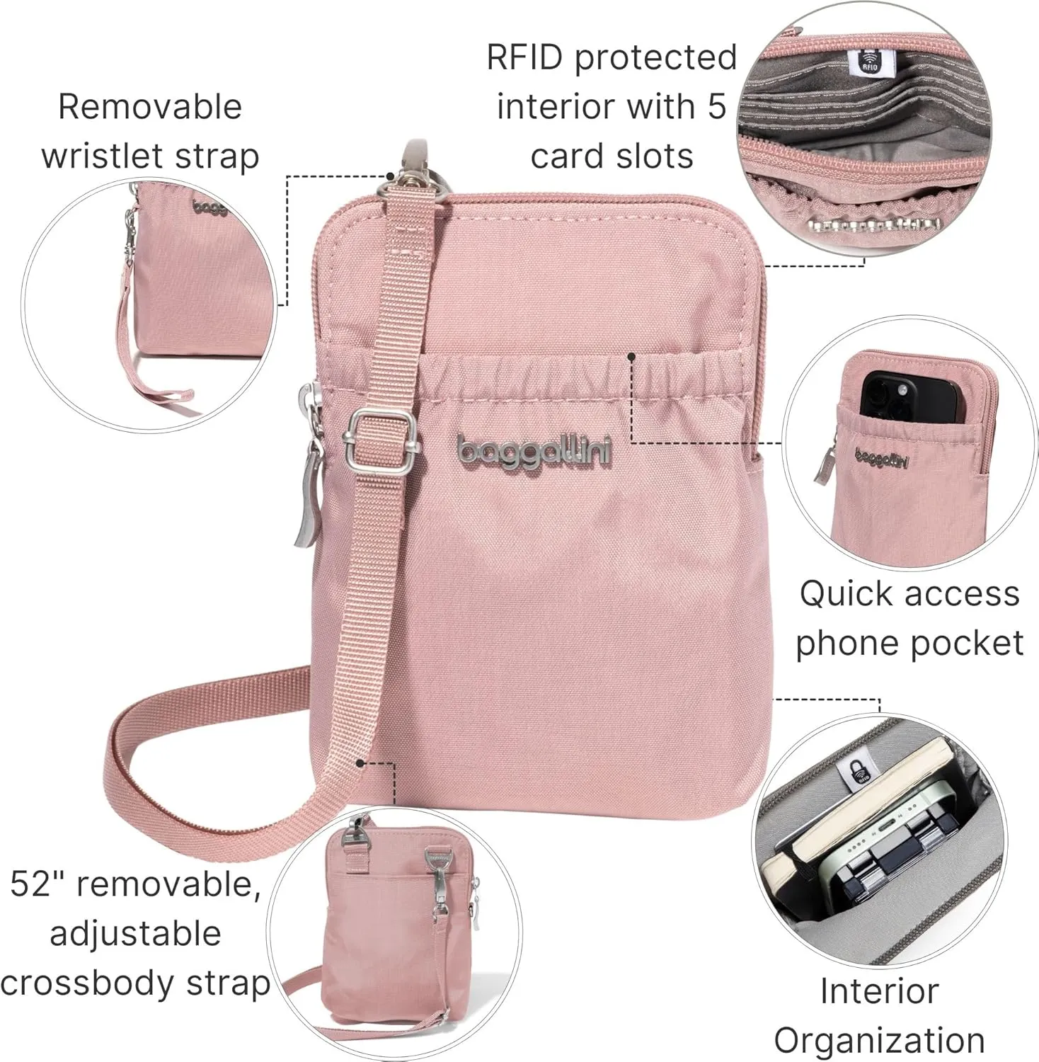Baggallini Bryant Pouch Small Crossbody Bag for Women - Phone Purse with Crossbody Strap - Lightweight Crossbody Pouch