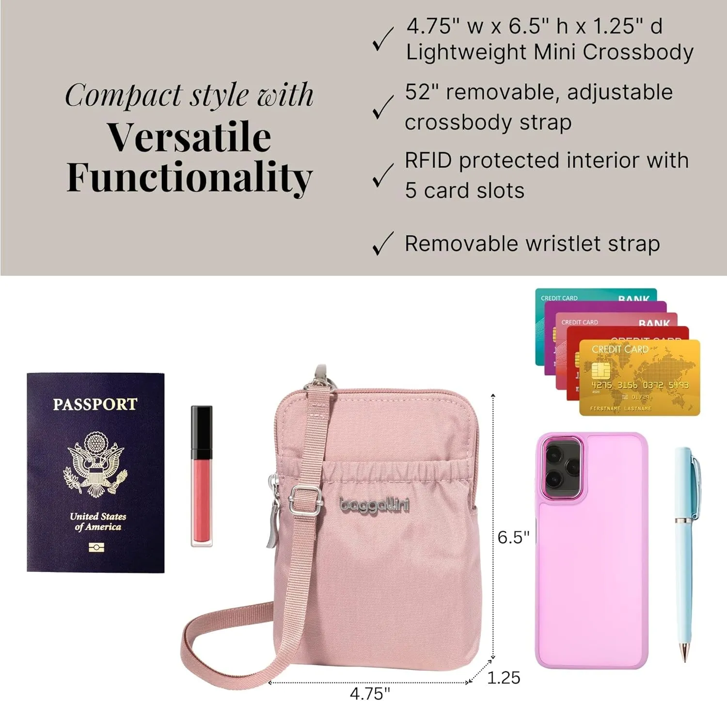 Baggallini Bryant Pouch Small Crossbody Bag for Women - Phone Purse with Crossbody Strap - Lightweight Crossbody Pouch