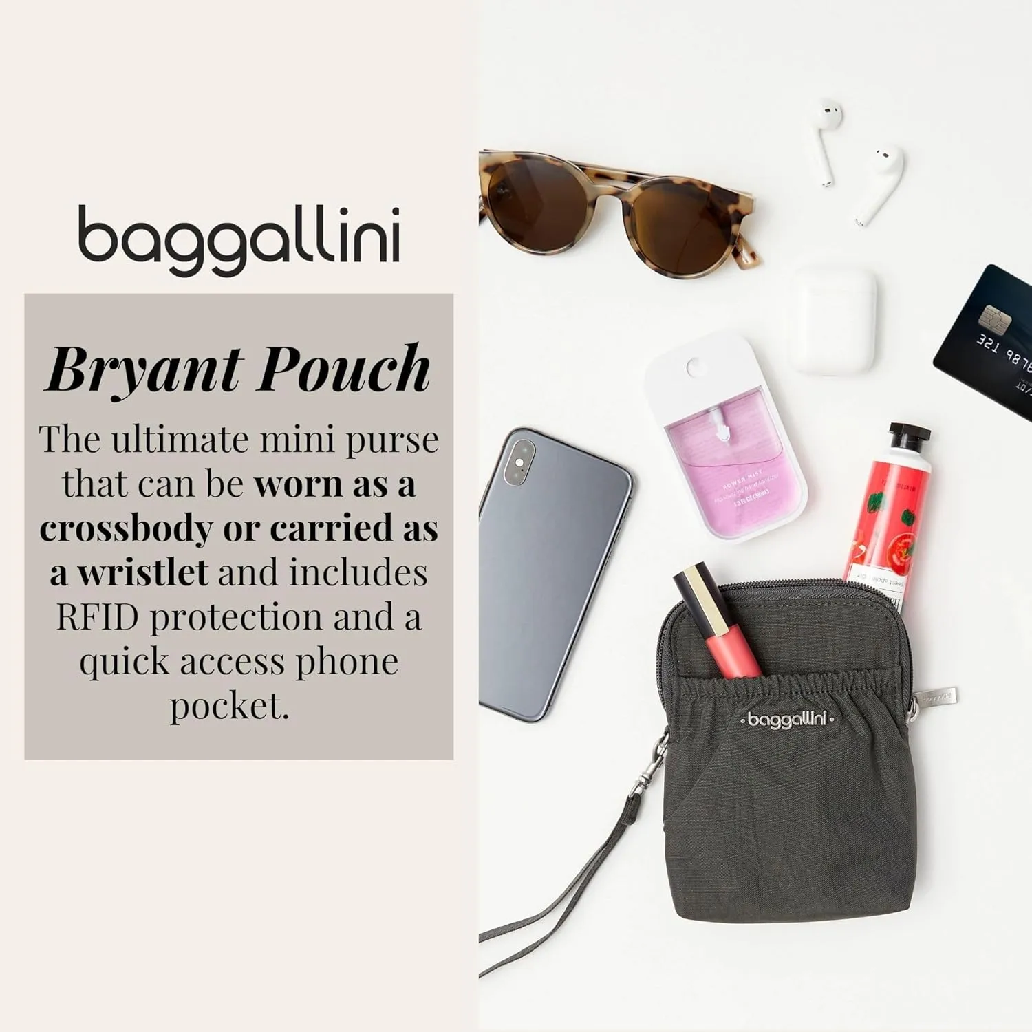Baggallini Bryant Pouch Small Crossbody Bag for Women - Phone Purse with Crossbody Strap - Lightweight Crossbody Pouch