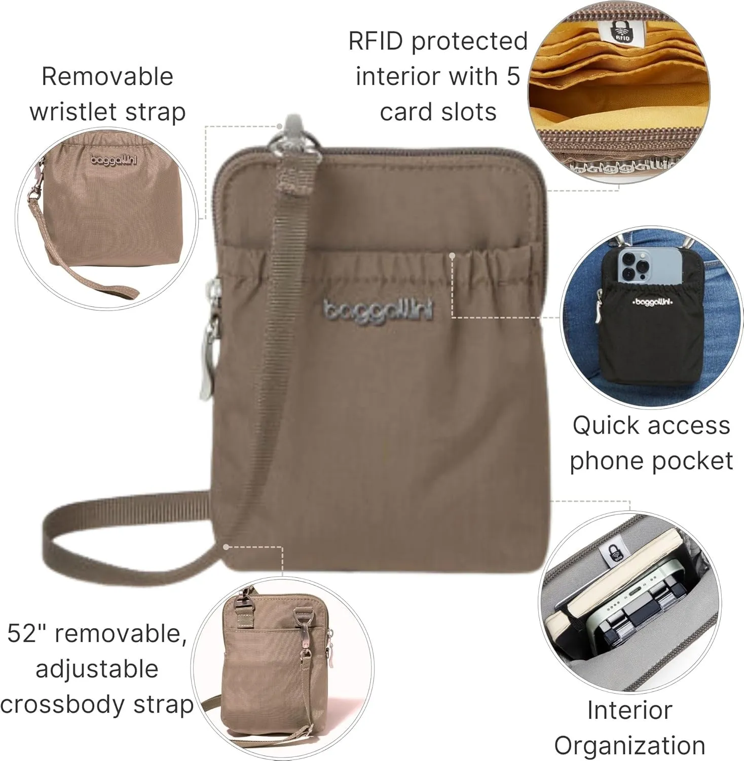 Baggallini Bryant Pouch Small Crossbody Bag for Women - Phone Purse with Crossbody Strap - Lightweight Crossbody Pouch