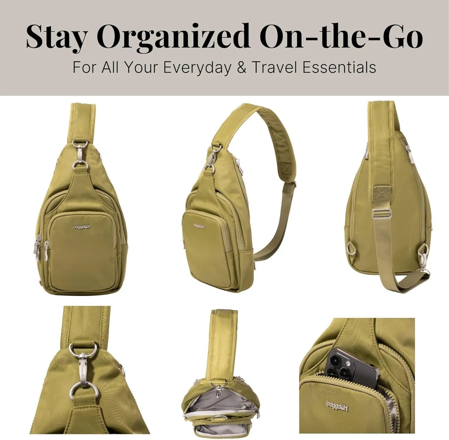 Baggallini Central Park Sling-12x7 Sling Crossbody Bag with Convertible Adjustable Shoulder Strap