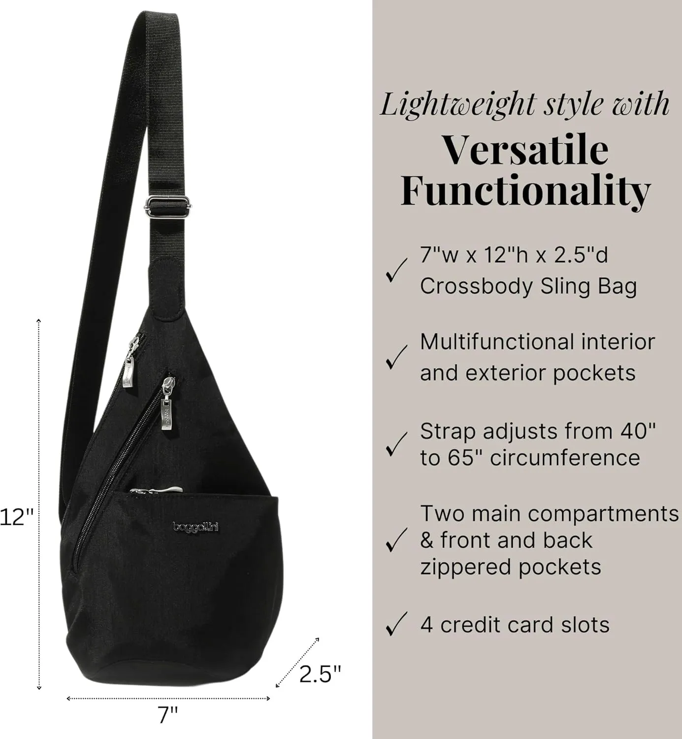 Baggallini Mini Sling - 12x7 Sling Crossbody Bag Backpack with Adjustable Shoulder Strap