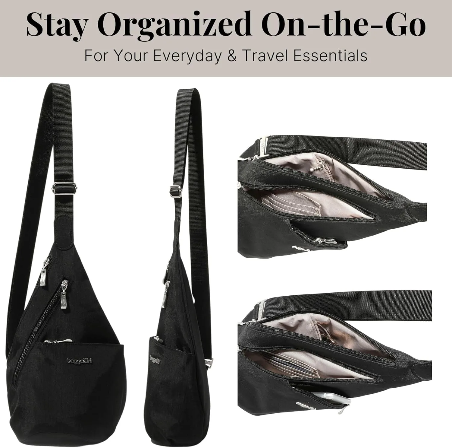 Baggallini Mini Sling - 12x7 Sling Crossbody Bag Backpack with Adjustable Shoulder Strap