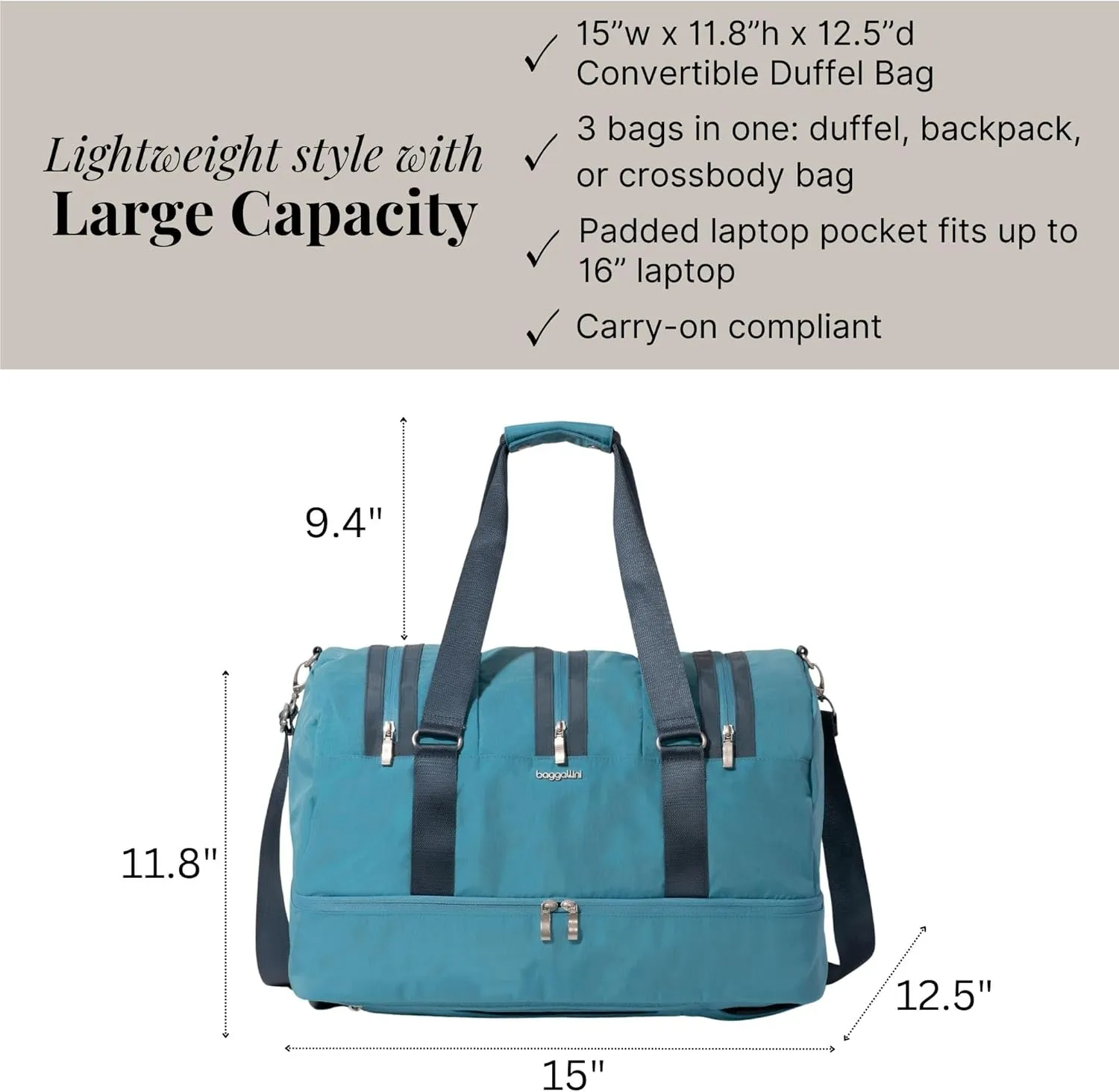 Baggallini Multizip Convertible Duffel