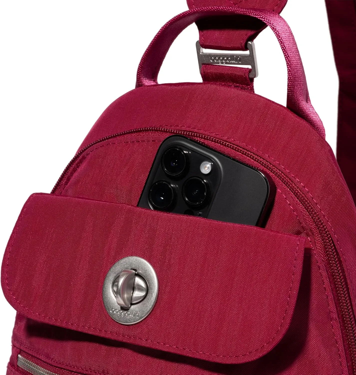 Baggallini Naples Convertible Small Daypack Sling Crossbody, Beet Red