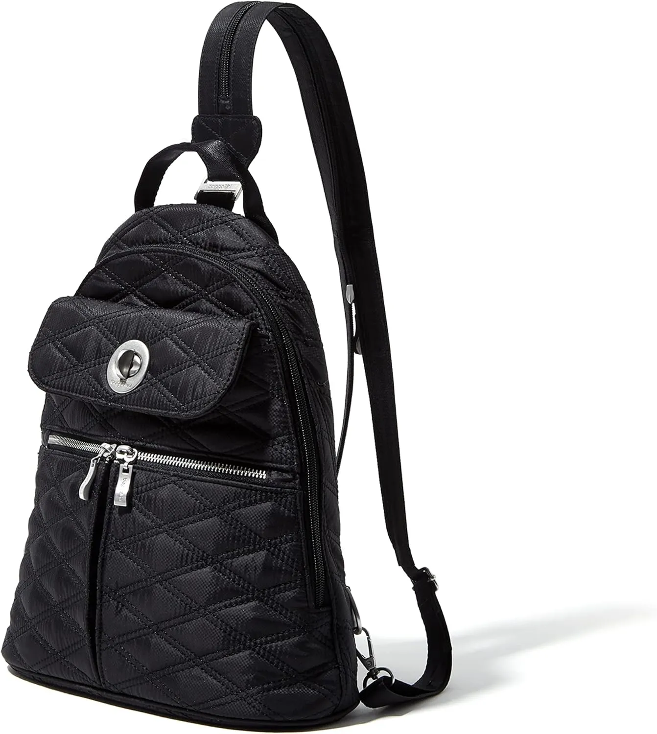 Baggallini Naples Convertible Small Daypack Sling Crossbody, Black Quilt