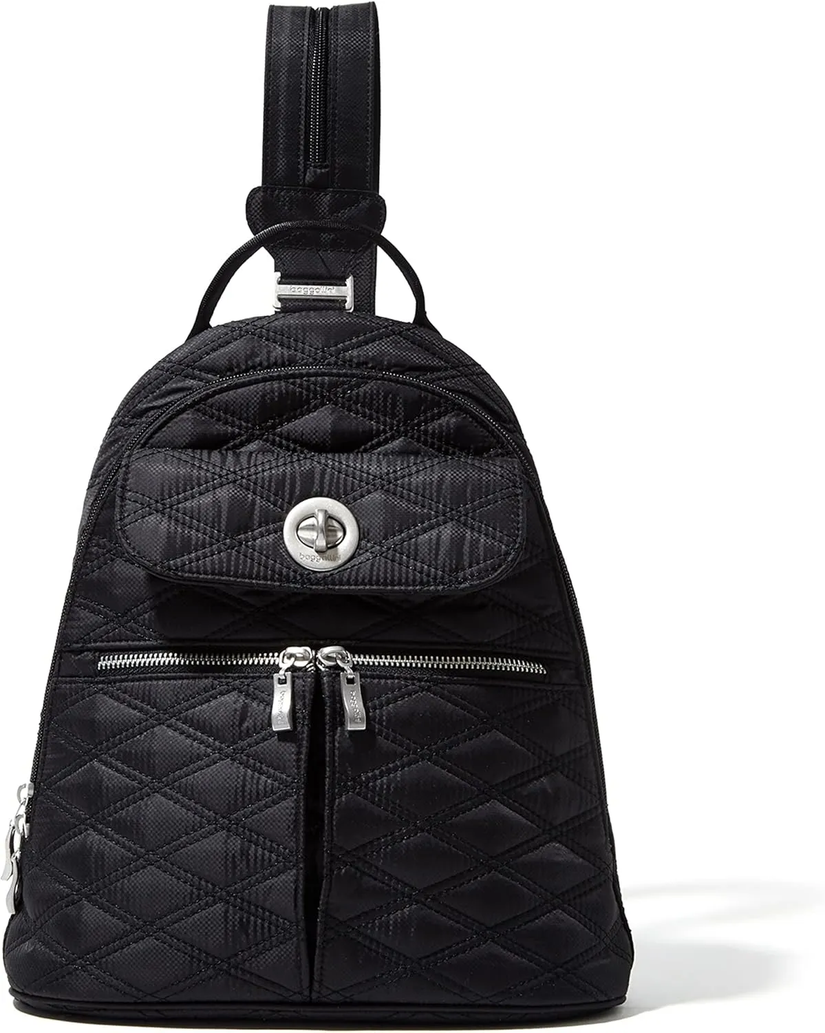Baggallini Naples Convertible Small Daypack Sling Crossbody, Black Quilt