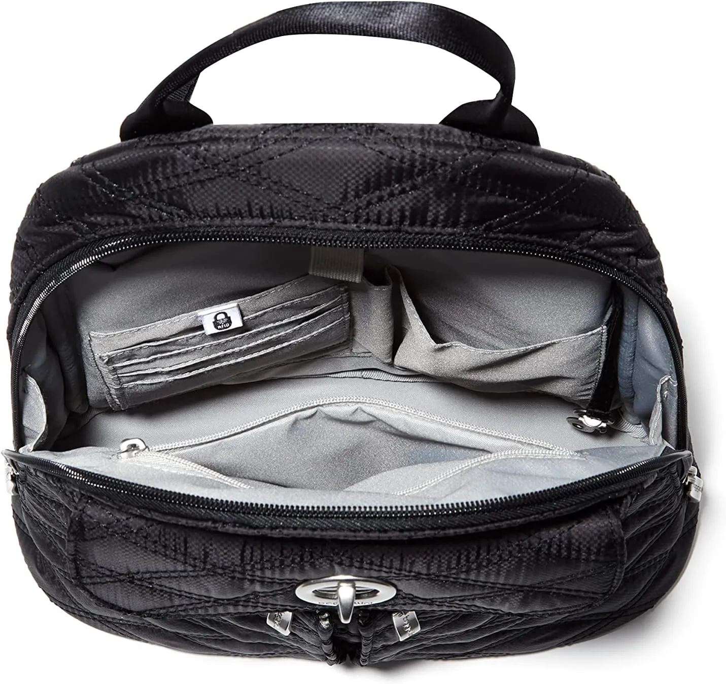 Baggallini Naples Convertible Small Daypack Sling Crossbody, Black Quilt