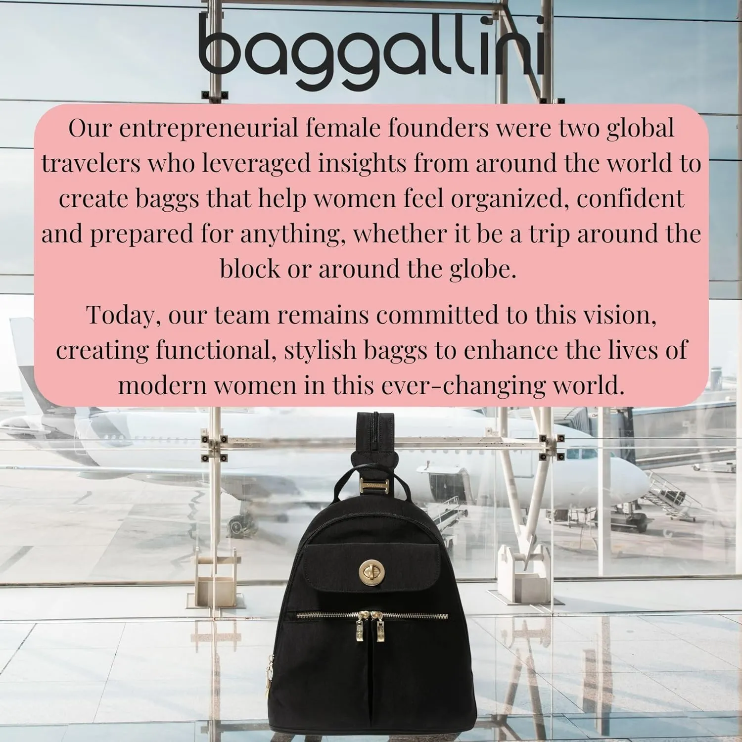 Baggallini Naples Convertible Small Daypack Sling Crossbody, Black/Gold Hardware
