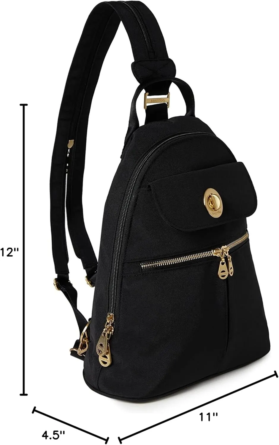 Baggallini Naples Convertible Small Daypack Sling Crossbody, Black/Gold Hardware