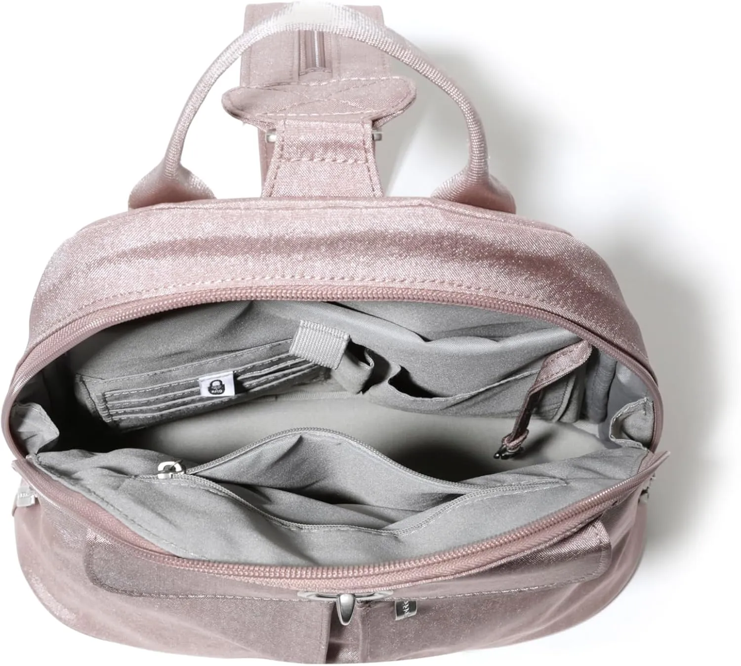 Baggallini Naples Convertible Small Daypack Sling Crossbody, Blush Shimmer