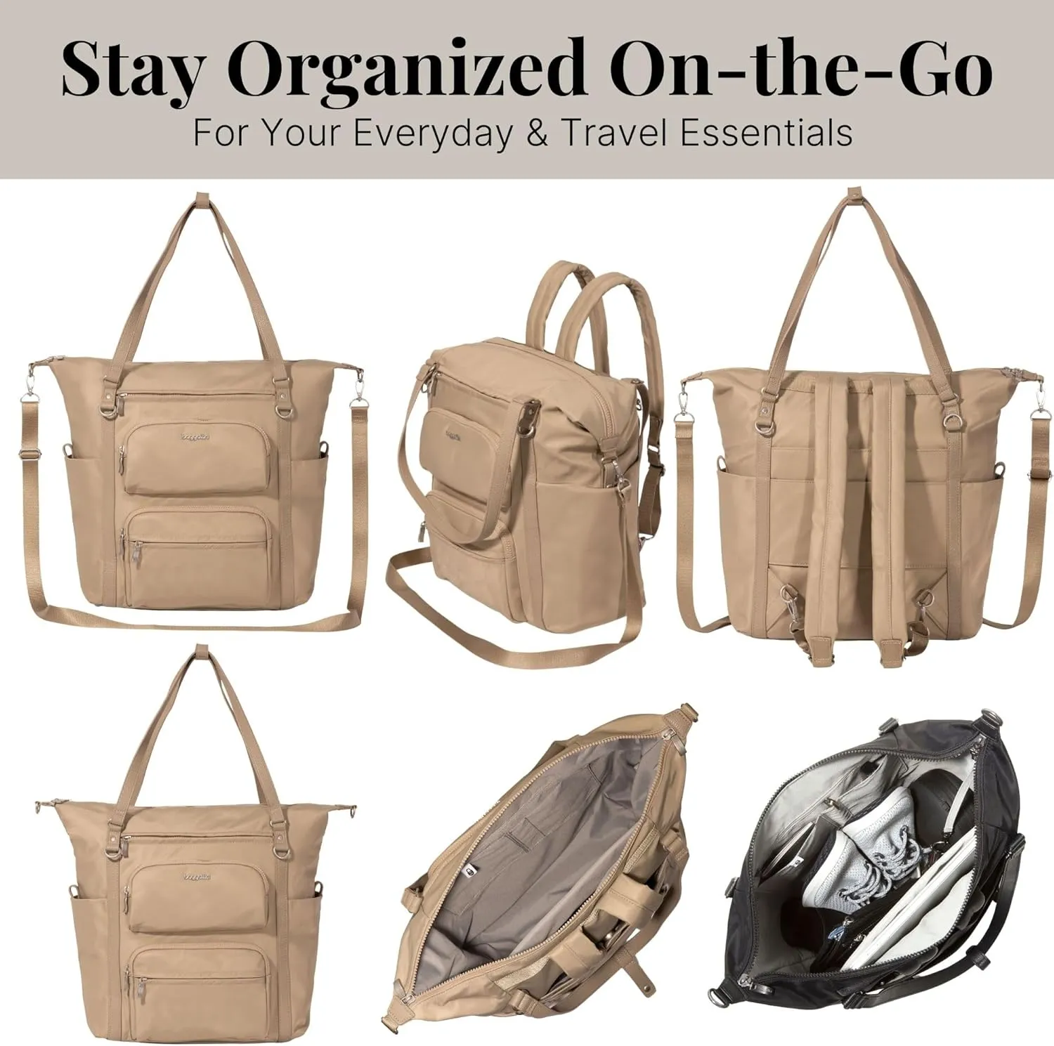 Baggallini Nolita Convertible Backpack - 14x11 Inch Travel Backpack with 16 Inch Laptop Sleeve - Lightweight Luggage Backpack