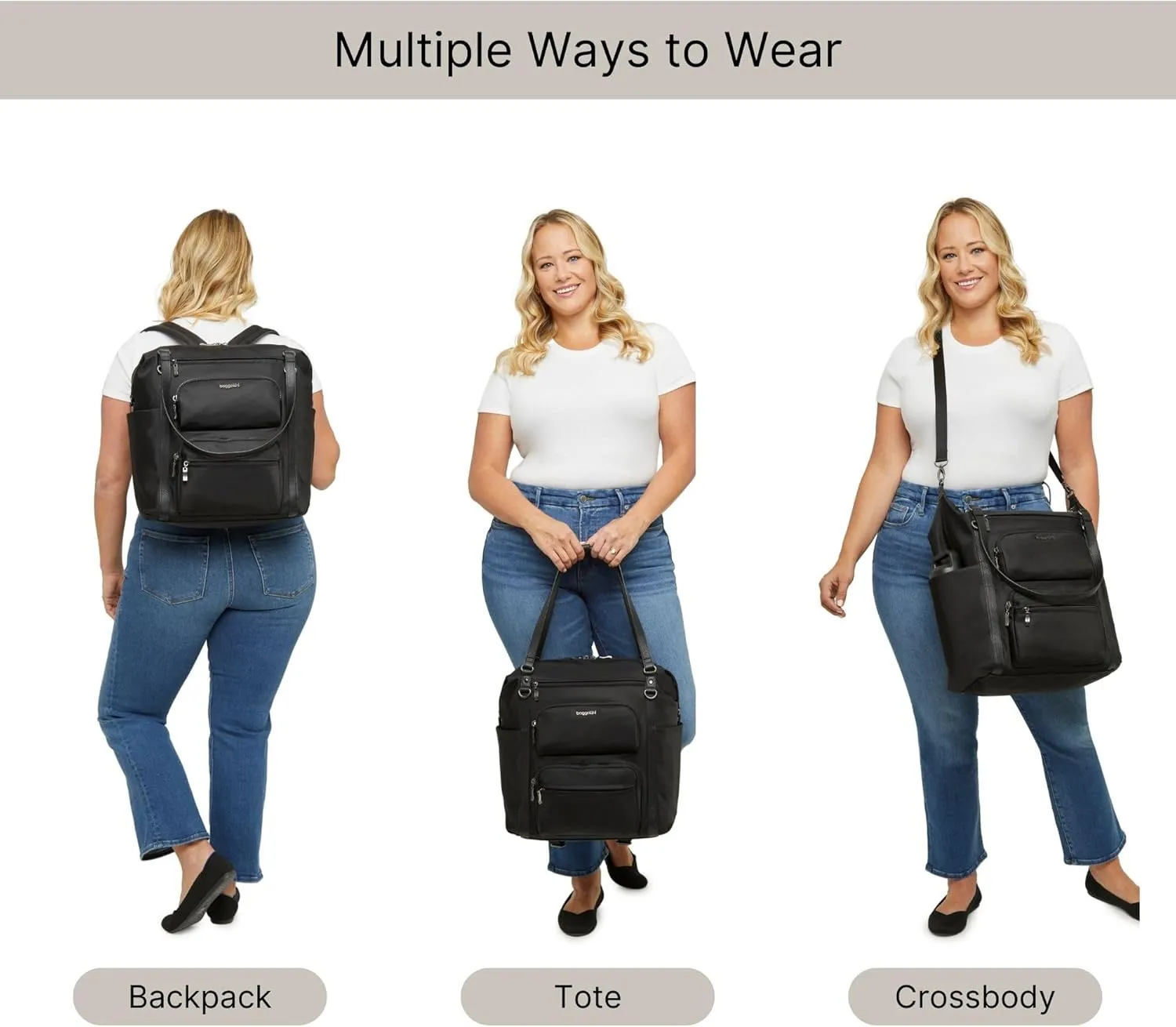 Baggallini Nolita Convertible Backpack - 14x11 Inch Travel Backpack with 16 Inch Laptop Sleeve - Lightweight Luggage Backpack