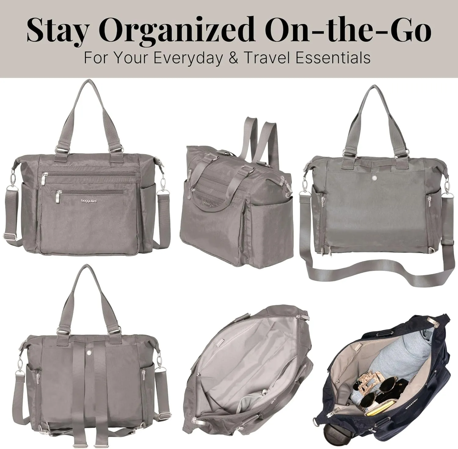 Baggallini Trifecta Convertible Backpack Crossbody Tote Bag-11x12 Lightweight Travel Bag W/RFID Phone Wristlet