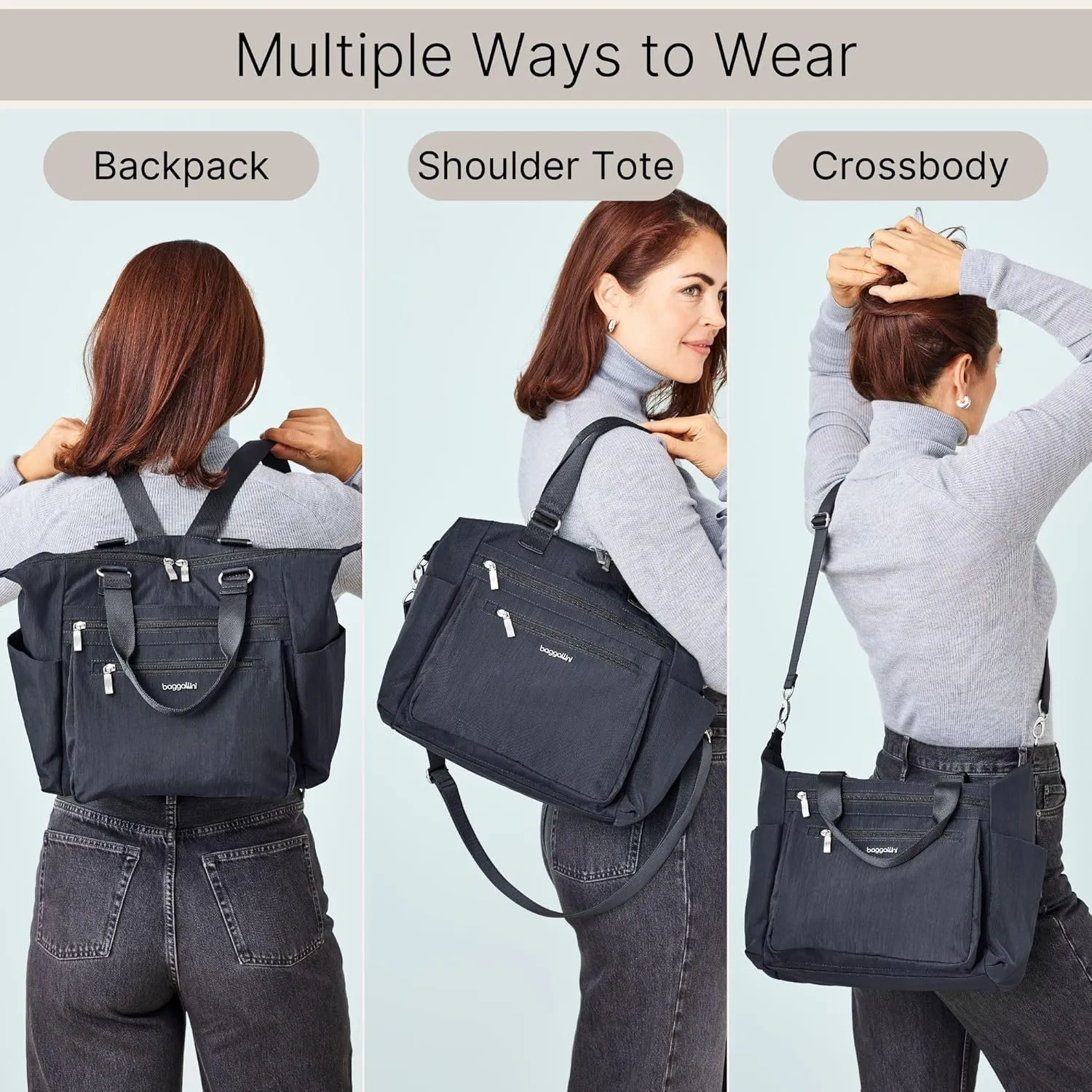 Baggallini Trifecta Convertible Backpack Crossbody Tote Bag-11x12 Lightweight Travel Bag W/RFID Phone Wristlet