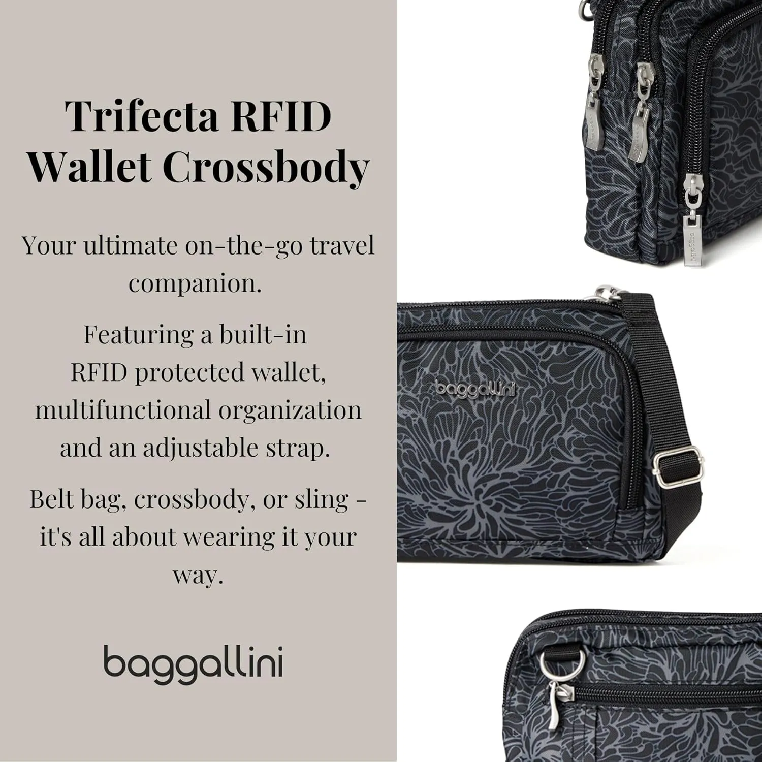 Baggallini Women Triple Zip Bag with Wallet