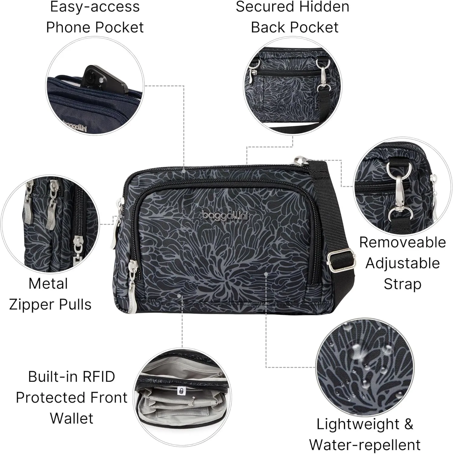Baggallini Women Triple Zip Bag with Wallet