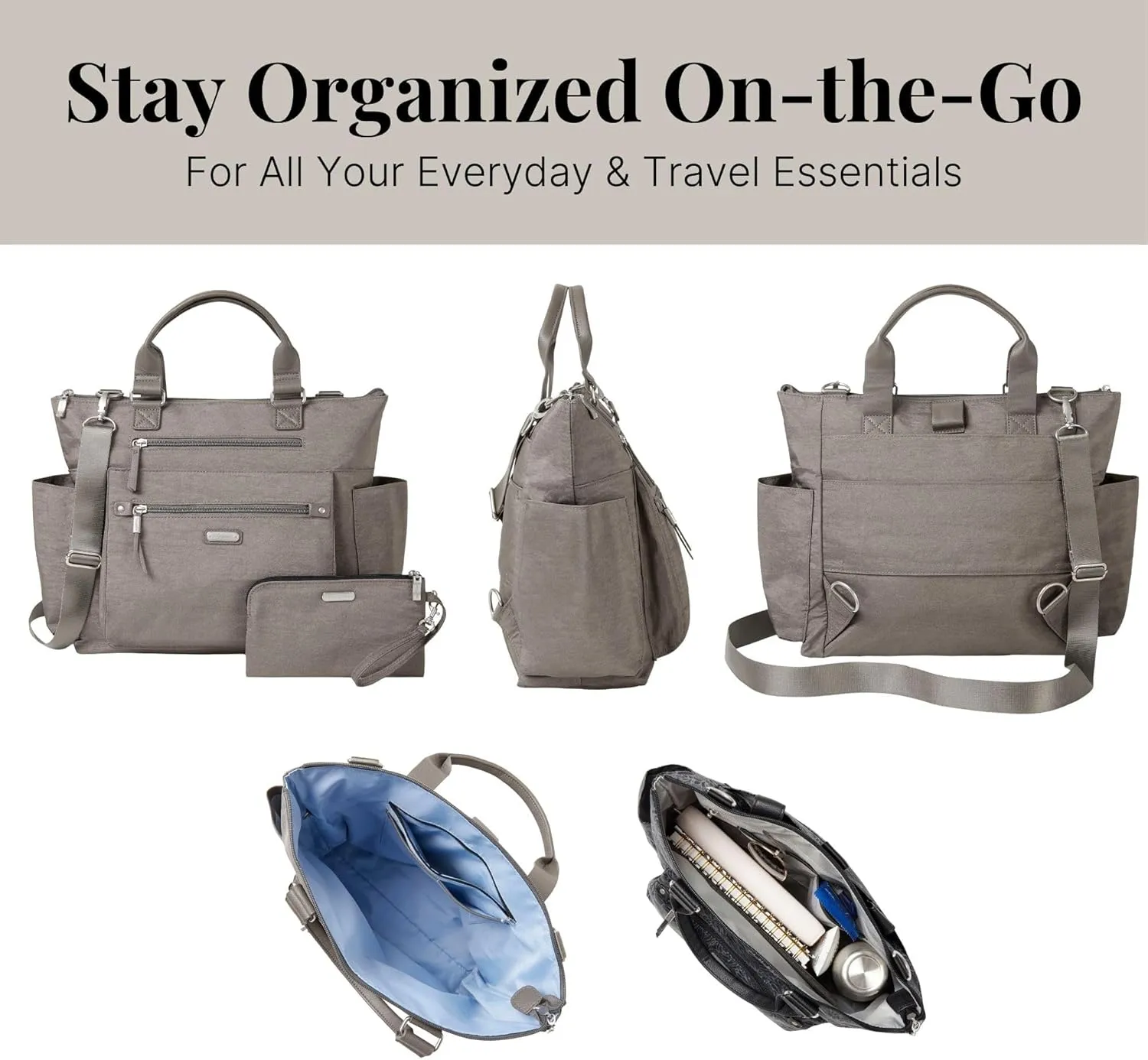 Baggallini Womens 3-in-1 Convertible Backpack, Sterling Shimmer, One Size US