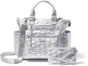 Baggallini Womens 3-in-1 Convertible Backpack With RFID Phone Wristlet,Silver Metallic Quilt