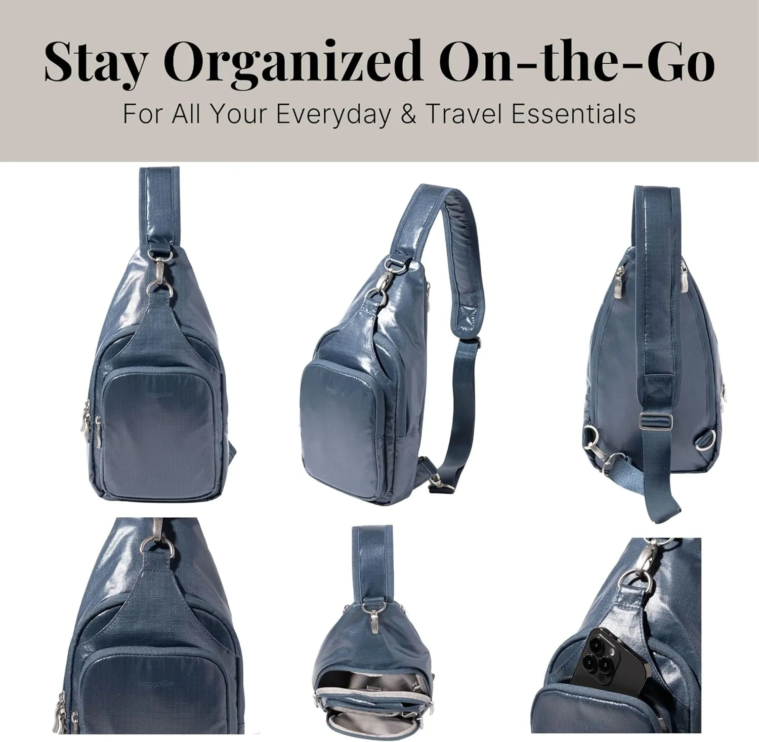 Baggallini Women's Central Park Sling 12"x7" Crossbody Bag W/Convertible Adjustable Shoulder Strap