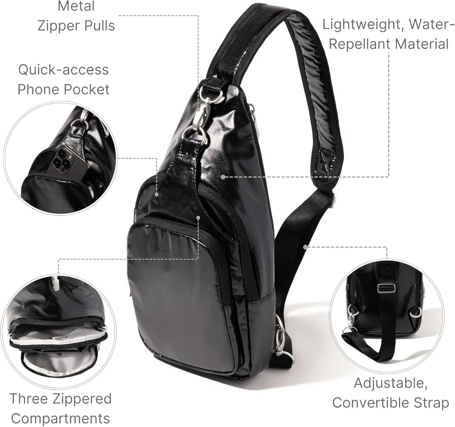 Baggallini Women's Central Park Sling 12"x7" Crossbody Bag W/Convertible Adjustable Shoulder Strap