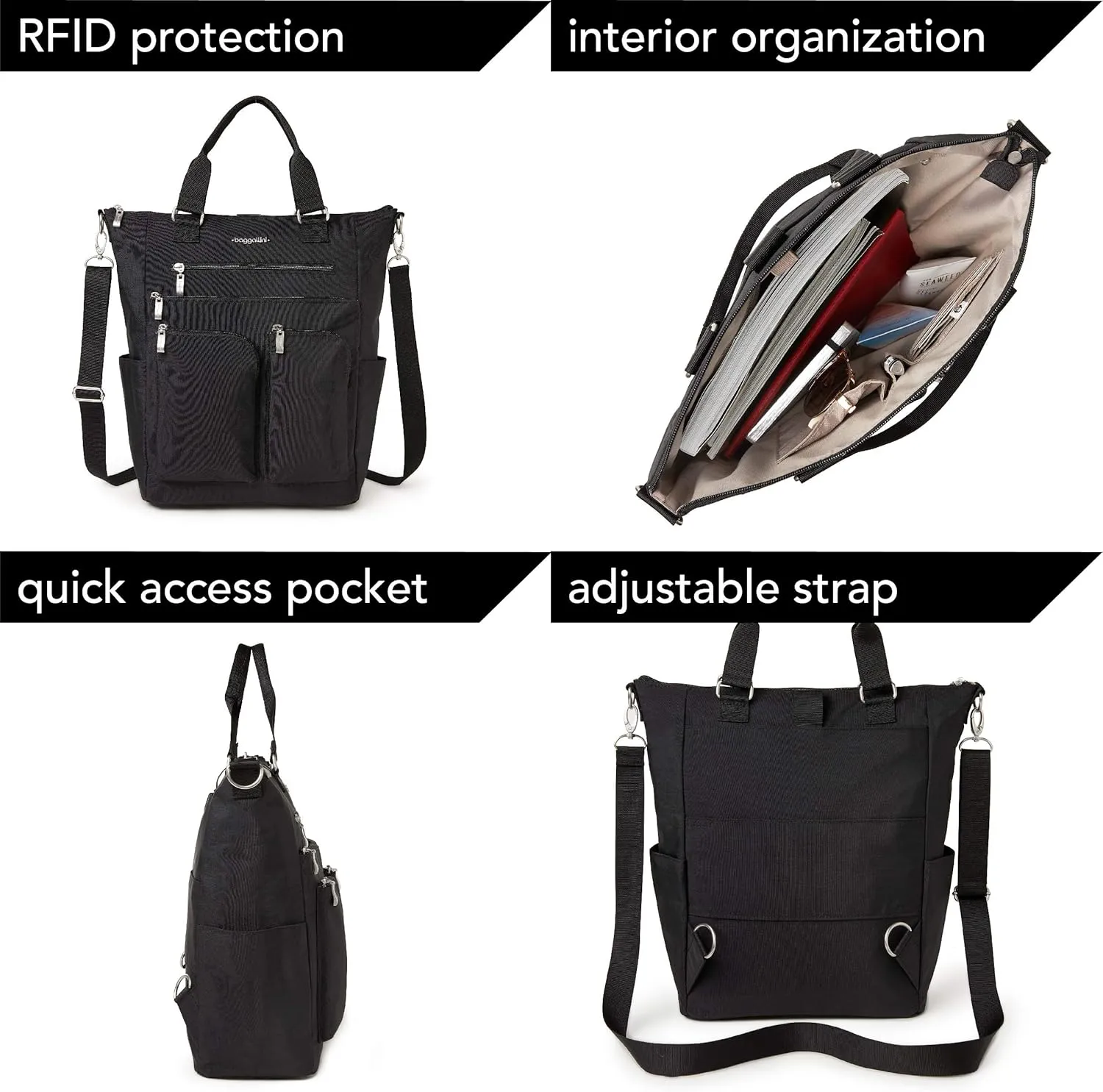 Baggallini womens Legacy 3-in-1 All set 3 in 1 Backpack, Black, One Size US
