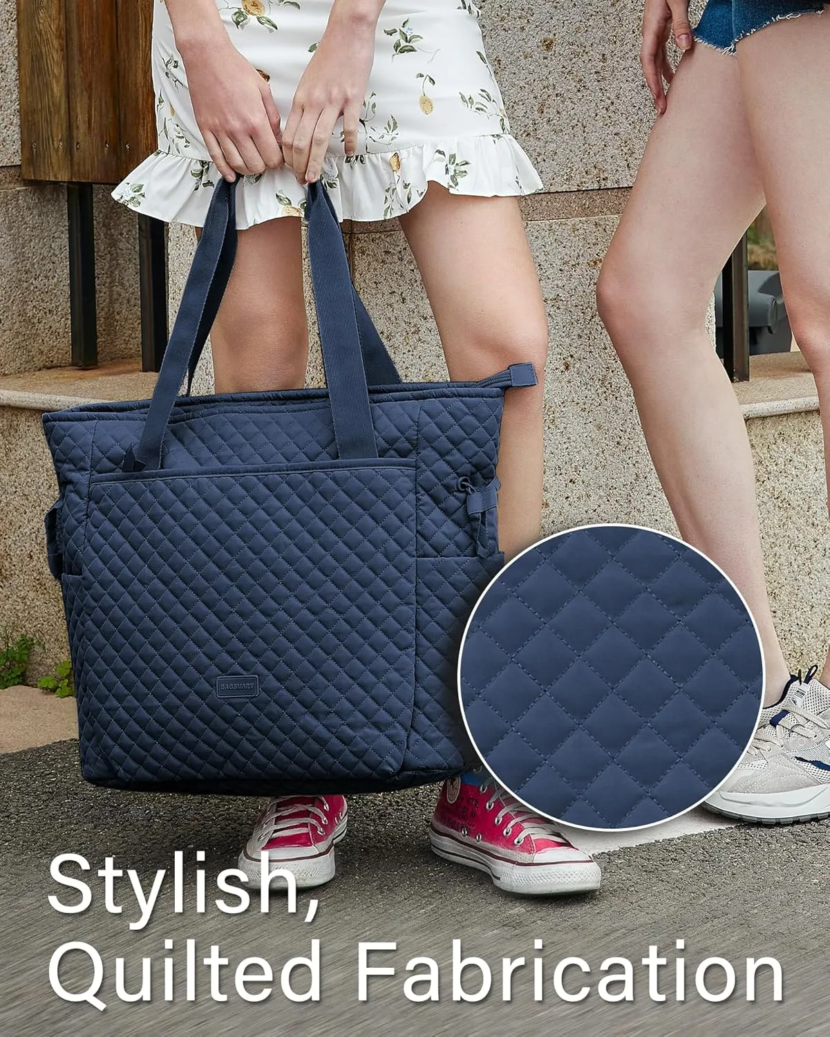 BAGSMART 25L Quilted Tote Bag Large Shoulder Bag with Top Handle for Women, Machine Washable Work Travel Handbag