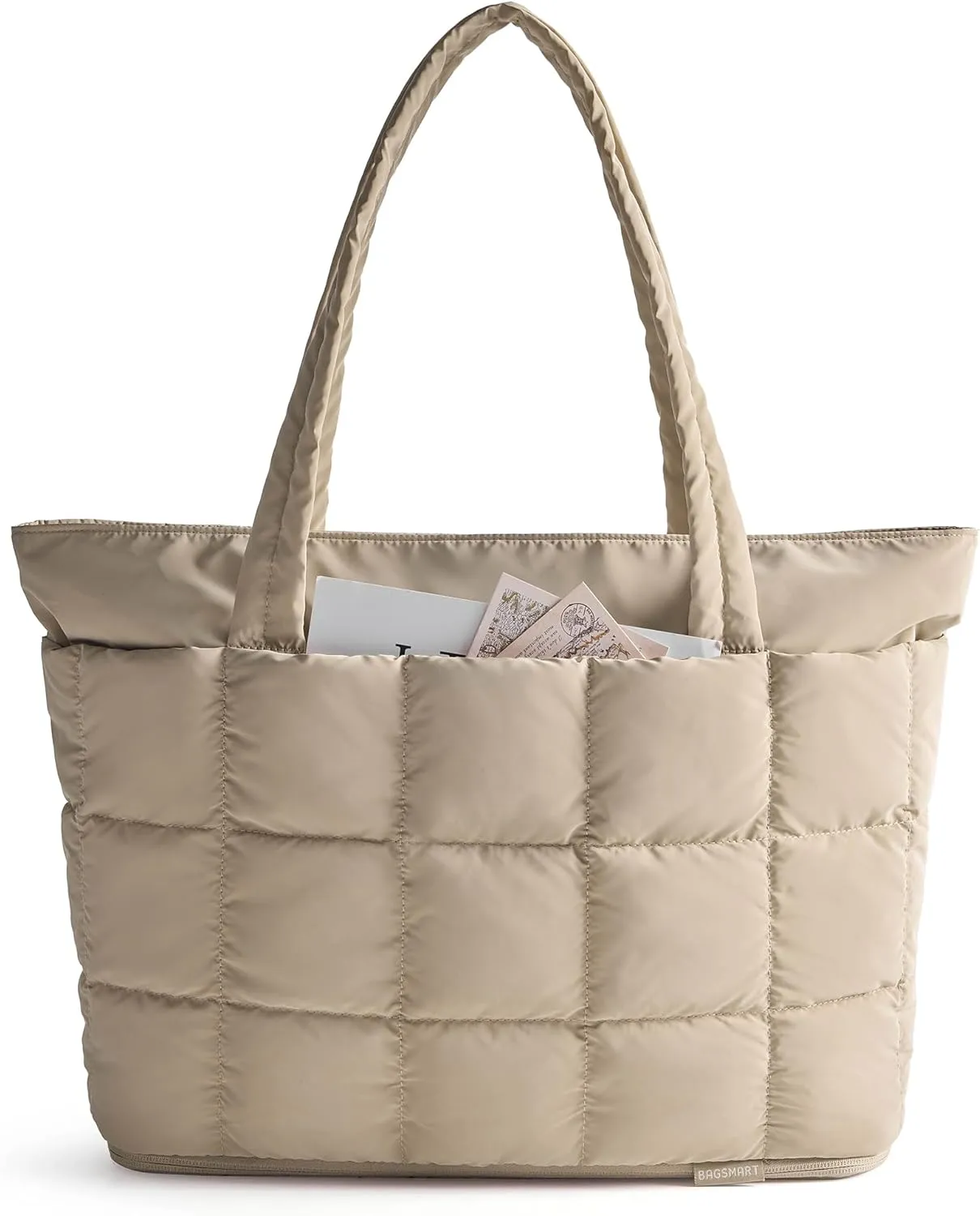 BAGSMART Expandable Tote Bag for Women, Zipper Puffer Work Tote with Water-Resistant Quilted, Nurse and Carry-On Travel Bag