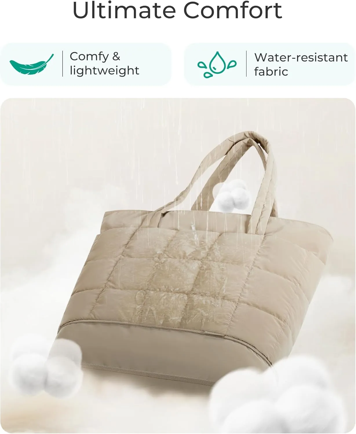 BAGSMART Expandable Tote Bag for Women, Zipper Puffer Work Tote with Water-Resistant Quilted, Nurse and Carry-On Travel Bag