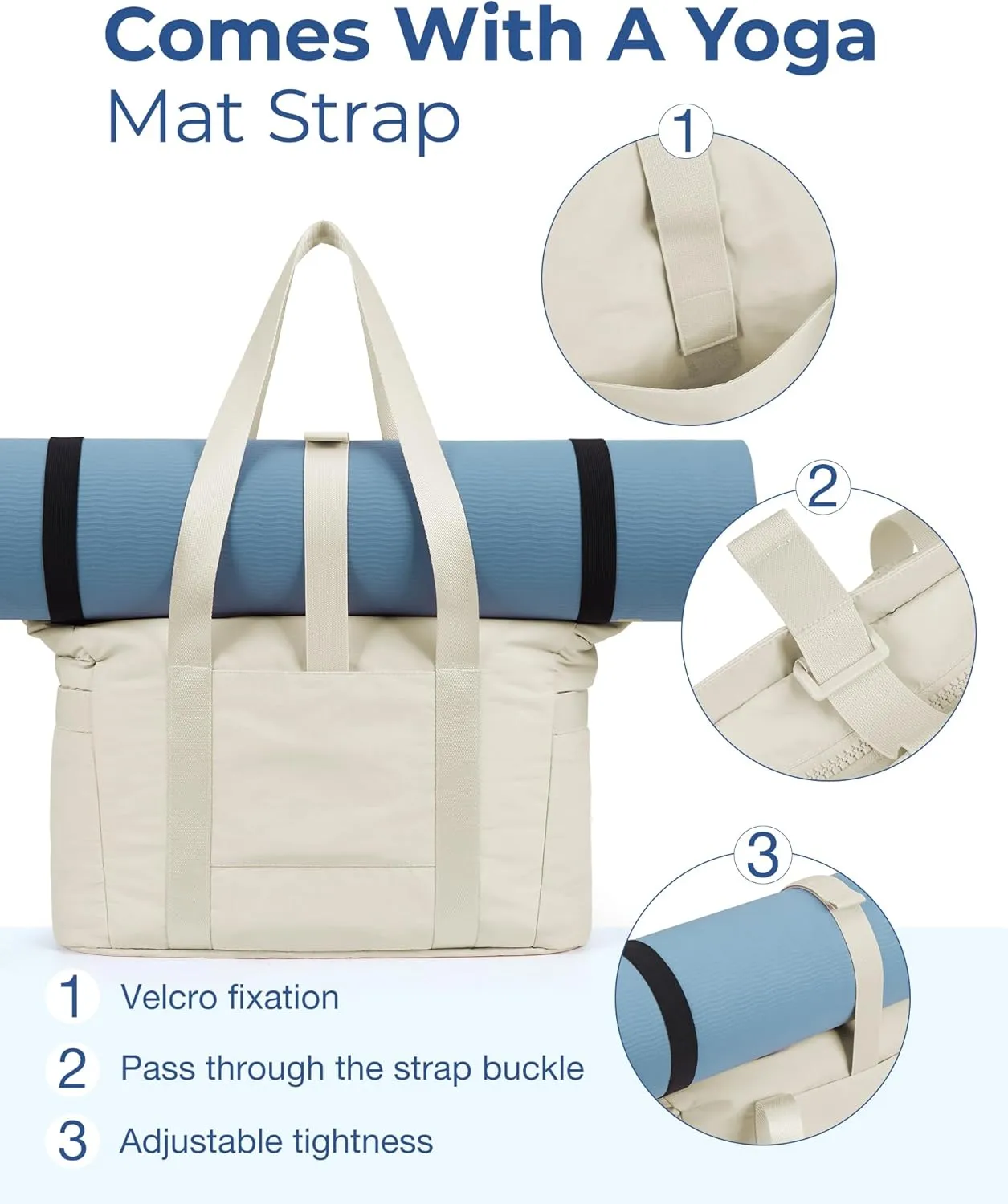 BAGSMART Quilted Tote Bag with Compartments and Yoga Mat Strap, Lightweight Large Shoulder Bag for Travel Work Gym