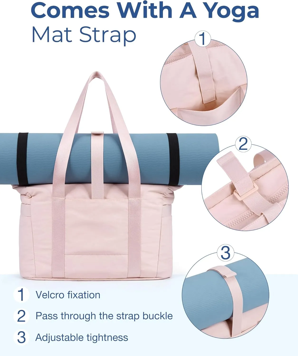 BAGSMART Quilted Tote Bag with Compartments and Yoga Mat Strap, Lightweight Large Shoulder Bag for Travel Work Gym
