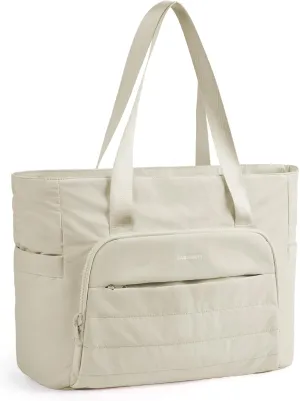 BAGSMART Quilted Tote Bag with Compartments and Yoga Mat Strap, Lightweight Large Shoulder Bag for Travel Work Gym
