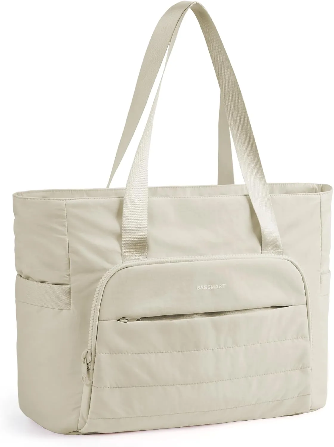 BAGSMART Quilted Tote Bag with Compartments and Yoga Mat Strap, Lightweight Large Shoulder Bag for Travel Work Gym