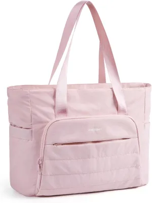 BAGSMART Quilted Tote Bag with Compartments and Yoga Mat Strap, Lightweight Large Shoulder Bag for Travel Work Gym