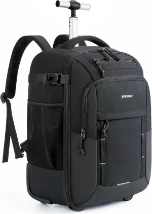 BAGSMART Rolling Backpack, 17 Inch Travel Laptop Wheeled Backpack, 40L Large Carry-On Luggage with Wheels for Men Women, Water-Resistant Overnight Work College Trolley Bag, Black