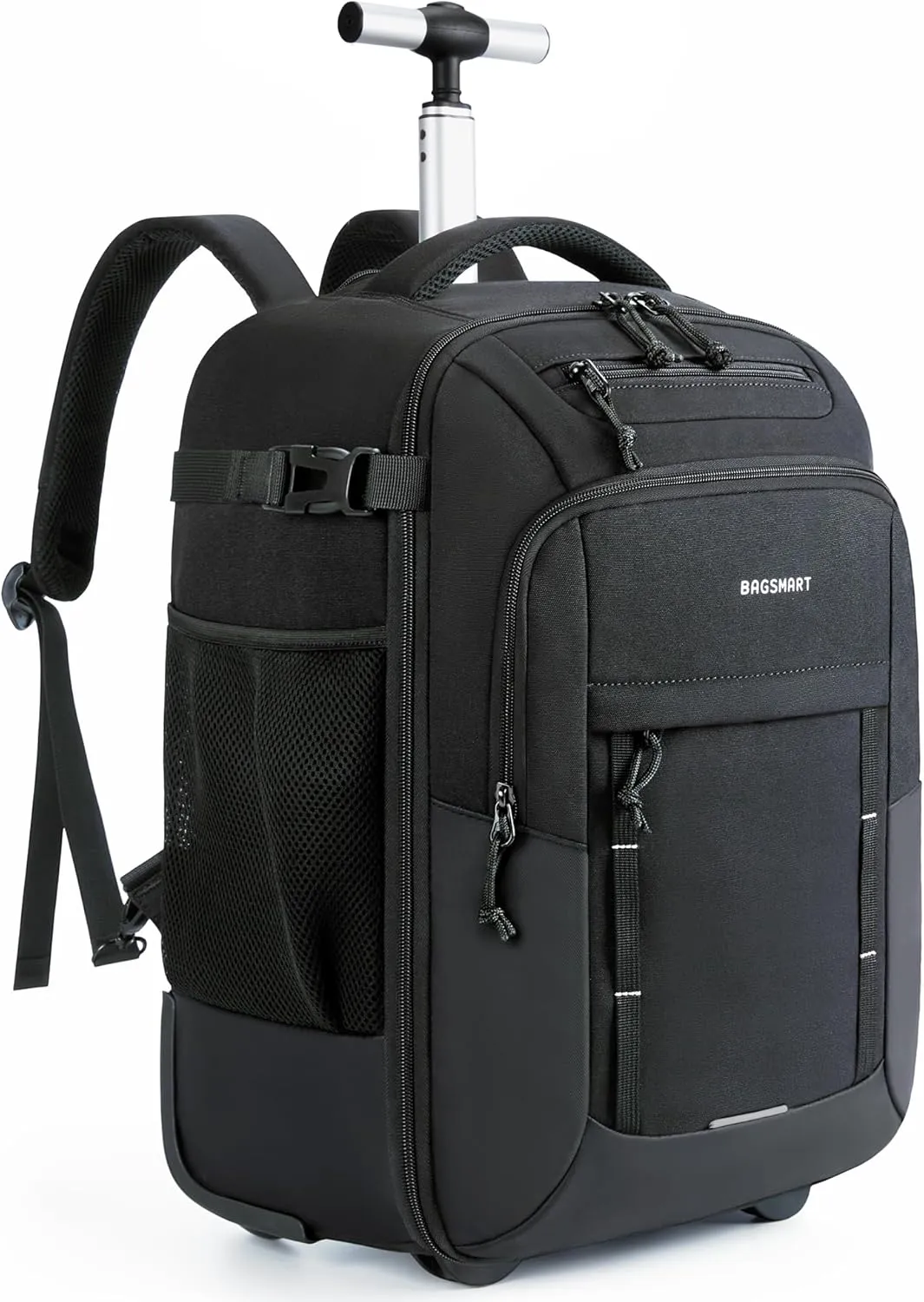 BAGSMART Rolling Backpack, 17 Inch Travel Laptop Wheeled Backpack, 40L Large Carry-On Luggage with Wheels for Men Women, Water-Resistant Overnight Work College Trolley Bag, Black