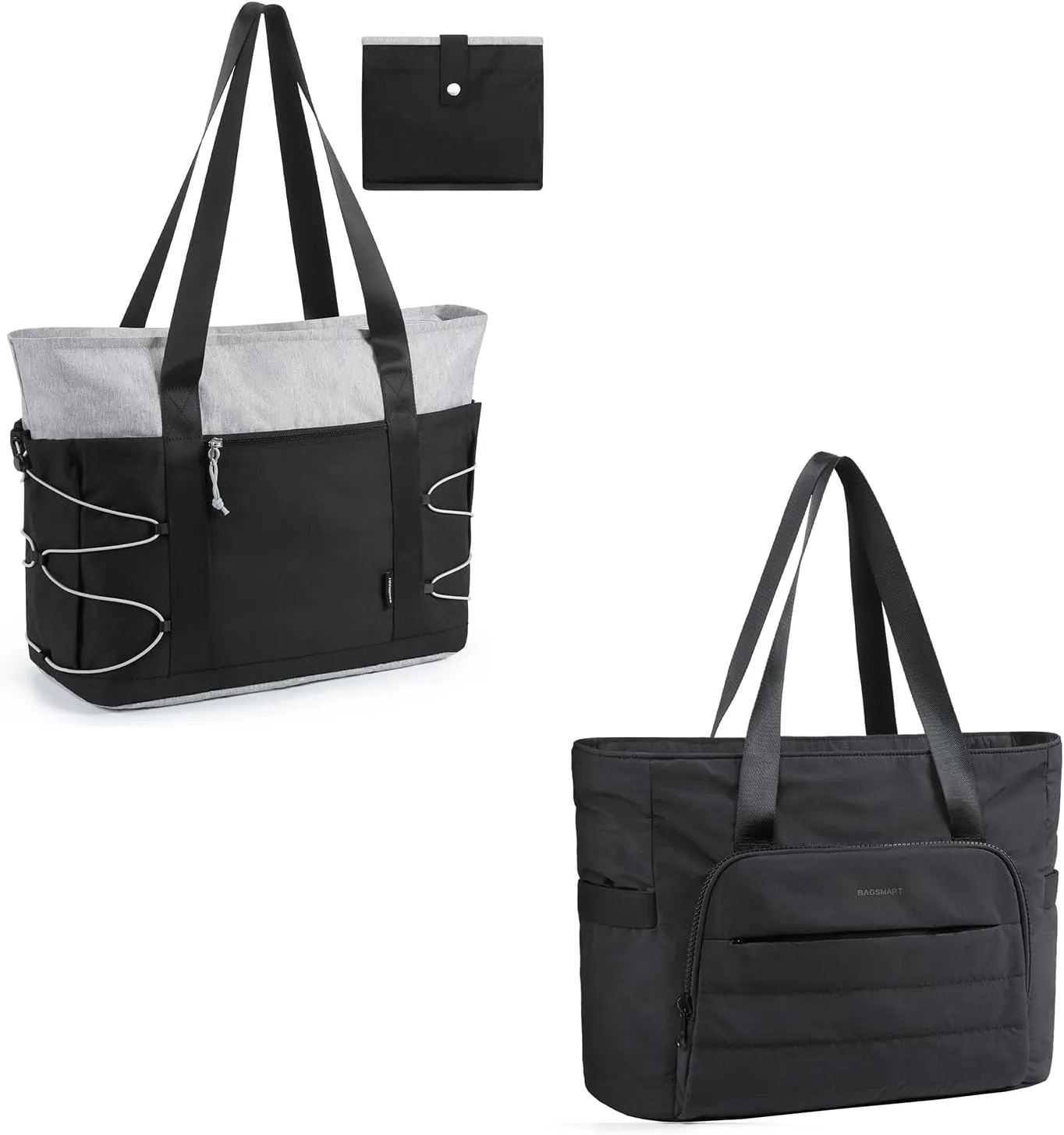 BAGSMART Tote Bag for Women, Foldable Tote Bag and Lightweight Large Quilted Shoulder Bag for Travel Work Gym, Black