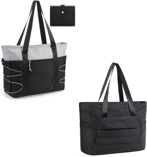 BAGSMART Tote Bag for Women, Foldable Tote Bag and Lightweight Large Quilted Shoulder Bag for Travel Work Gym, Black