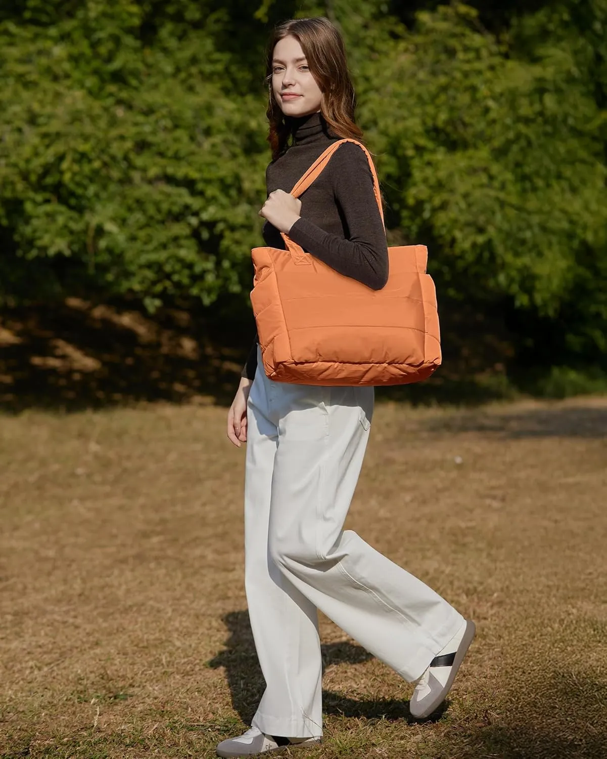 BAGSMART Tote Bag for Women, Lightweight Puffy Tote Bag with Compartments, Quilted Shoulder Bag Handbag for Travel, Work