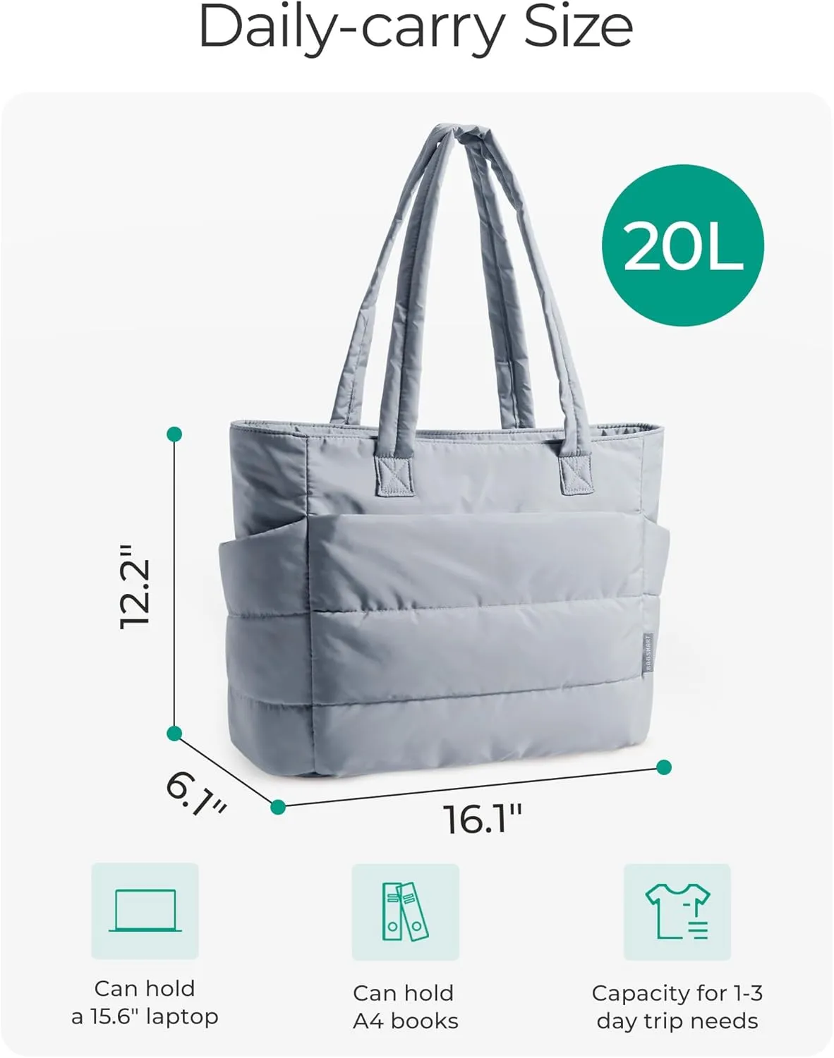 BAGSMART Tote Bag for Women, Lightweight Puffy Tote Bag with Compartments, Quilted Shoulder Bag Handbag for Travel, Work