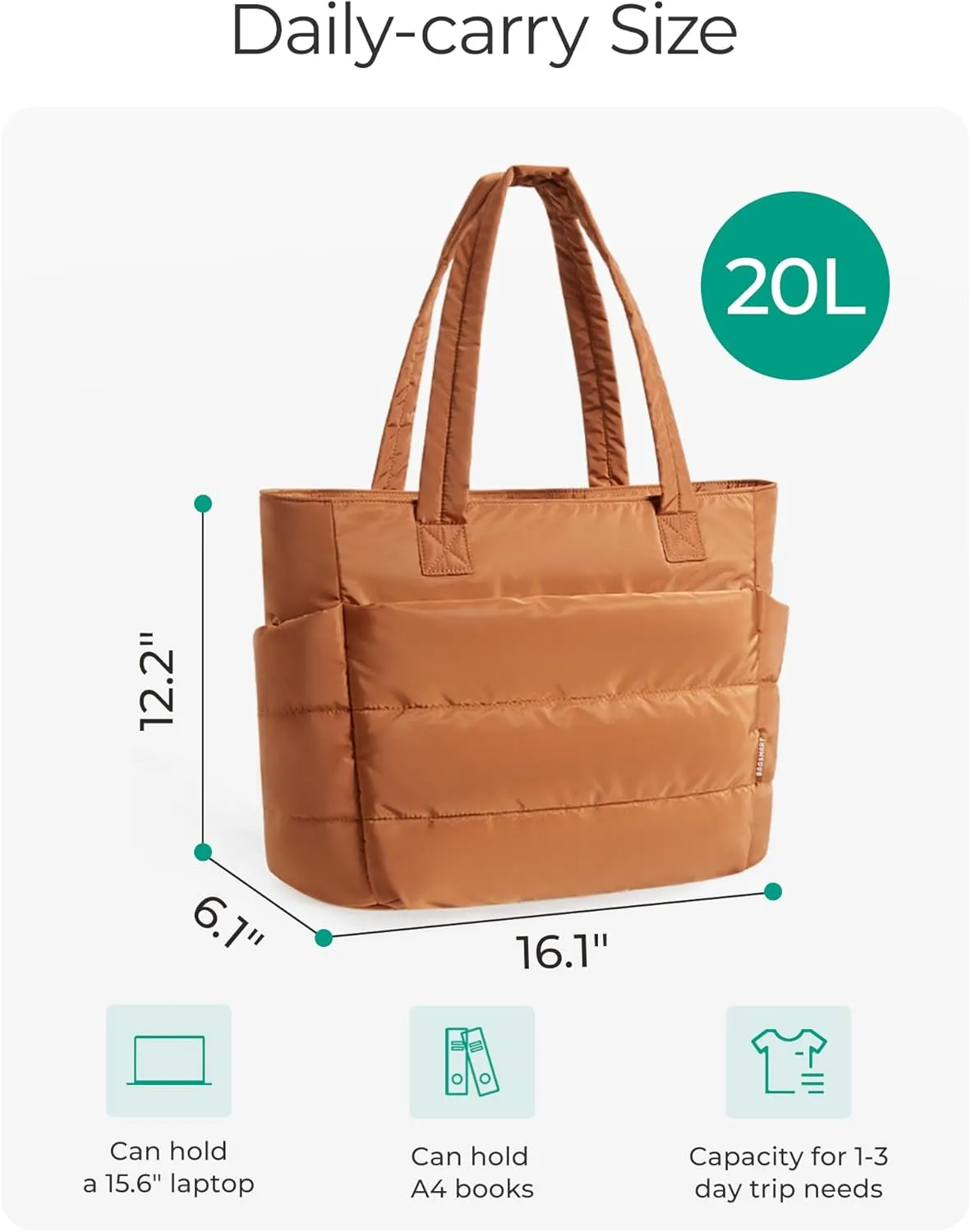 BAGSMART Tote Bag for Women, Lightweight Puffy Tote Bag with Compartments, Quilted Shoulder Bag Handbag for Travel, Work