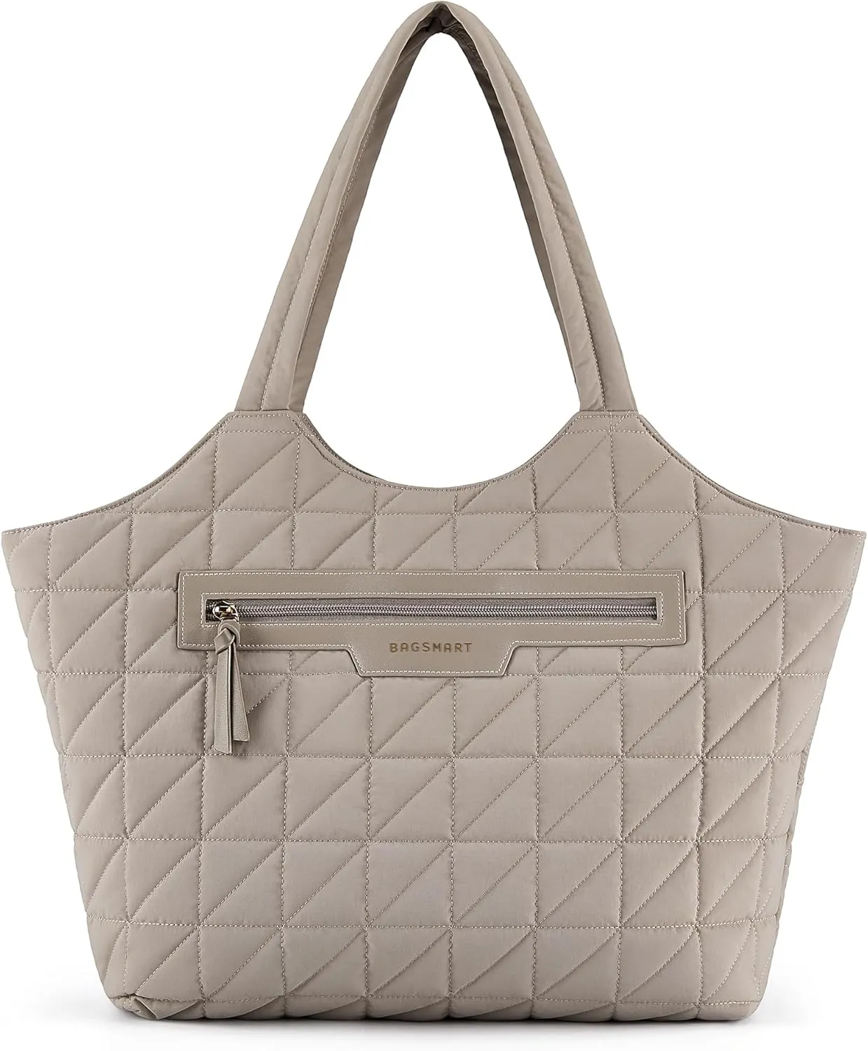 BAGSMART Tote Bag for Women, Lightweight Travel Purse with Zipper, Quilted Puffer Shoulder HandBags for Work
