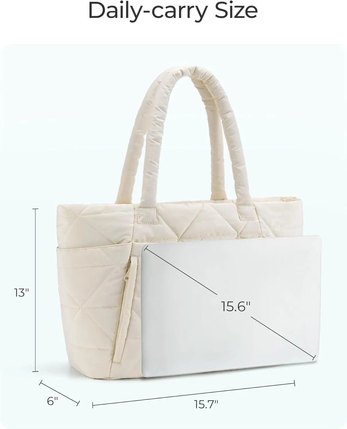BAGSMART Tote Bag for Women, Puffy Tote Bag with Zipper, Large Quilted Shoulder Bag with Compartments for Travel, Work, Gym